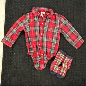 Janie & Jack Plaid Poplin Bodysuit & Socks